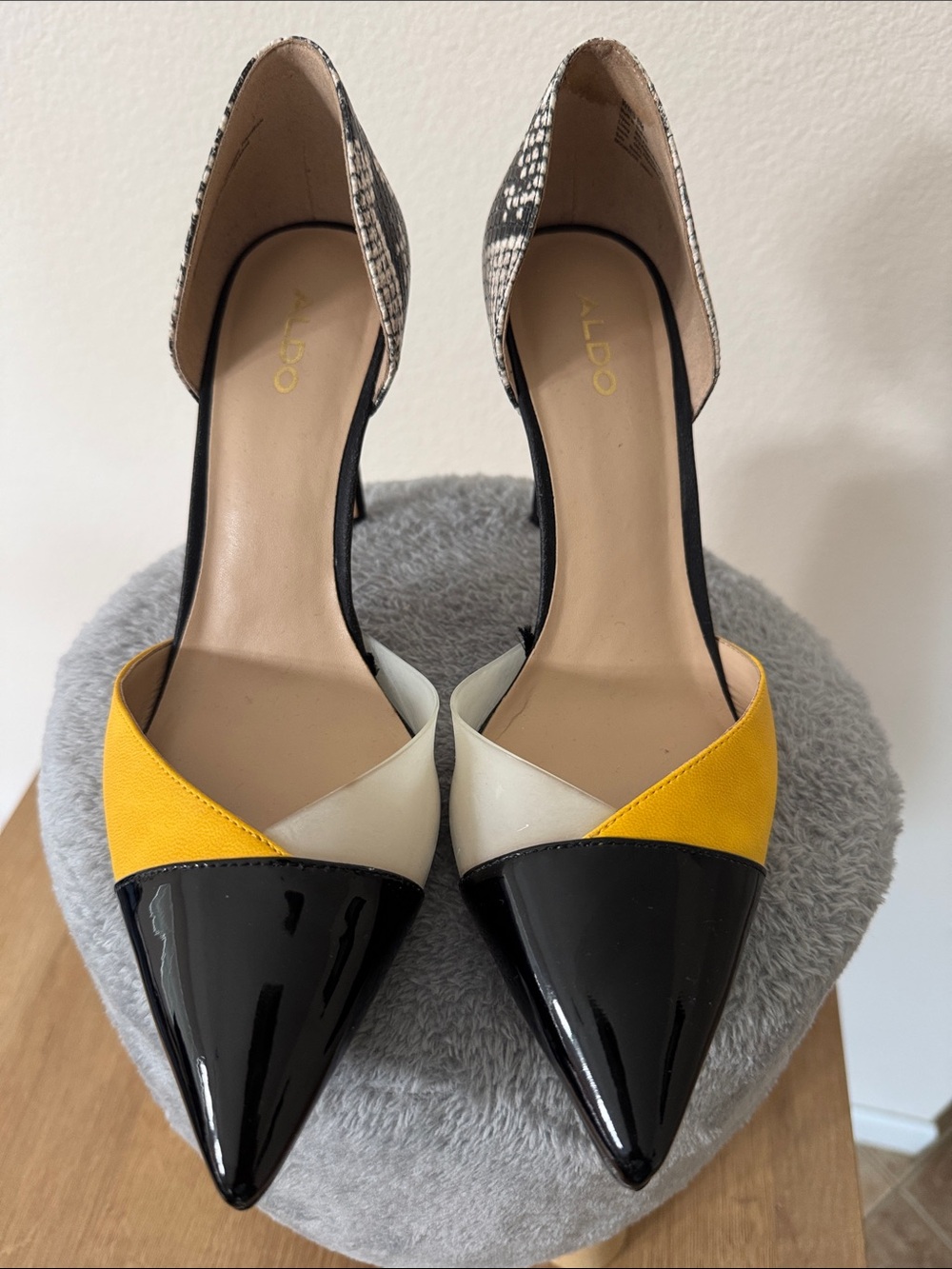 ALDO Colorblock Pointed D’Orsay Heels in Black, Yellow & Cream